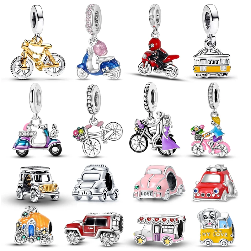 925 Silver Car Bicycle Pendant Charm Beads Fit Pandach Original DIY Bracelets Party Fashion Birthday Gifts Fine Jewelry charm jewelry sterling silver jewelry beads charms sterling silver beads silver charm bead charm bead beads jewelry sterling silver beads charm loose gemstone jewelry silver charm bracelet
