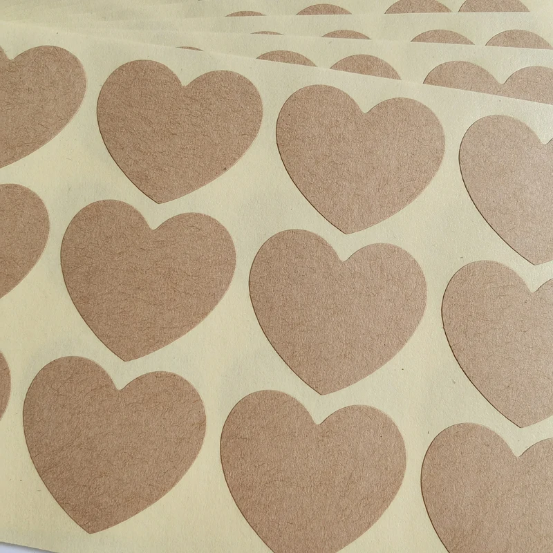 120pcs 35mm Width Heart Shape Brown Kraft Paper Plain Blank Stickers For DIY Use Printing Writting