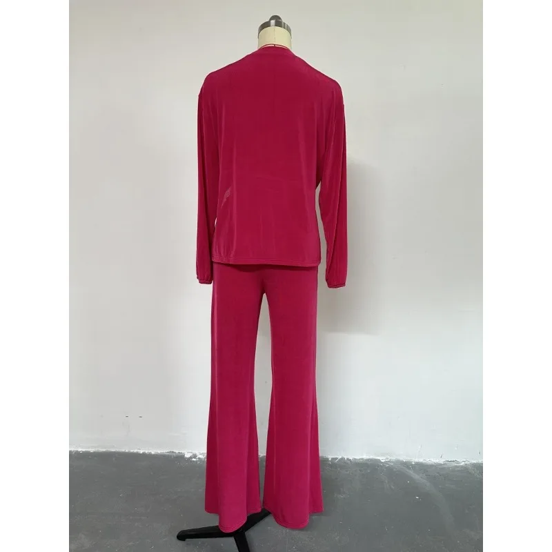 Women's New Fresh Sweet Loose Round Neck Long Sleeved T-shirt & Wide Leg Long Pants Set Women Casual Trousers Two Piece Outfits