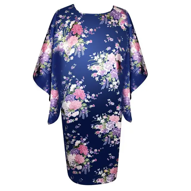 Sexy Female Silk Rayon Robe Bath Gown Nightgown Summer Casual Home Dress Printed Loose Sleepwear Plus Size Nightwear Bathrobe Style D 7