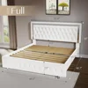Queen Bed Frame, Velvet Upholstery, Headboard and Footboard with LED Lights, No Spring Mattress Required, Platform Bed Frame 2