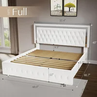 Queen Bed Frame, Velvet Upholstery, Headboard and Footboard with LED Lights, No Spring Mattress Required, Platform Bed Frame 2