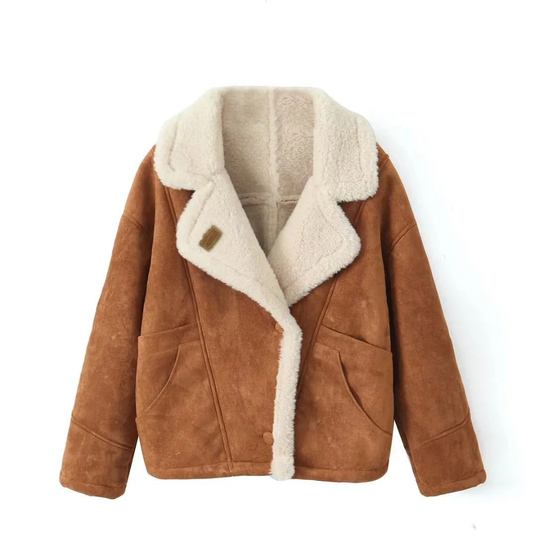 Winter Loose Fashion Overcoat For Women Lapel Pocket jacket Coat Streetwear Commute Contrast Vintage Ladies Outwear 2025