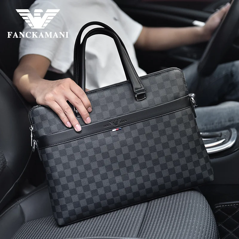 

Brand Men's high-quality classic PU leather men's briefcase Fashion men's checkered bag Laptop crossbody bag