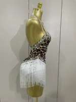 2025 New Sexy Sparkly Rhinestones Leopard Print Tassel Bodysuit Women Evening Party Birthday Nightclub Performance Stage Costume - Image 4