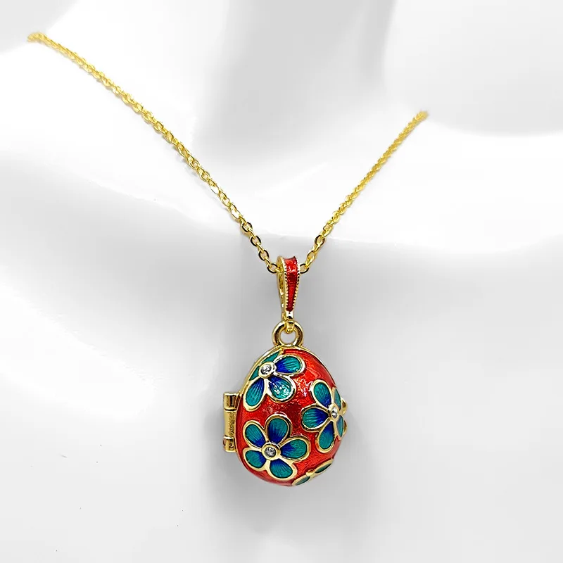 Pendentif Style Fabergé - Œuf Russe En émail Bleu, Alliage, Thème Pâques, Neuf