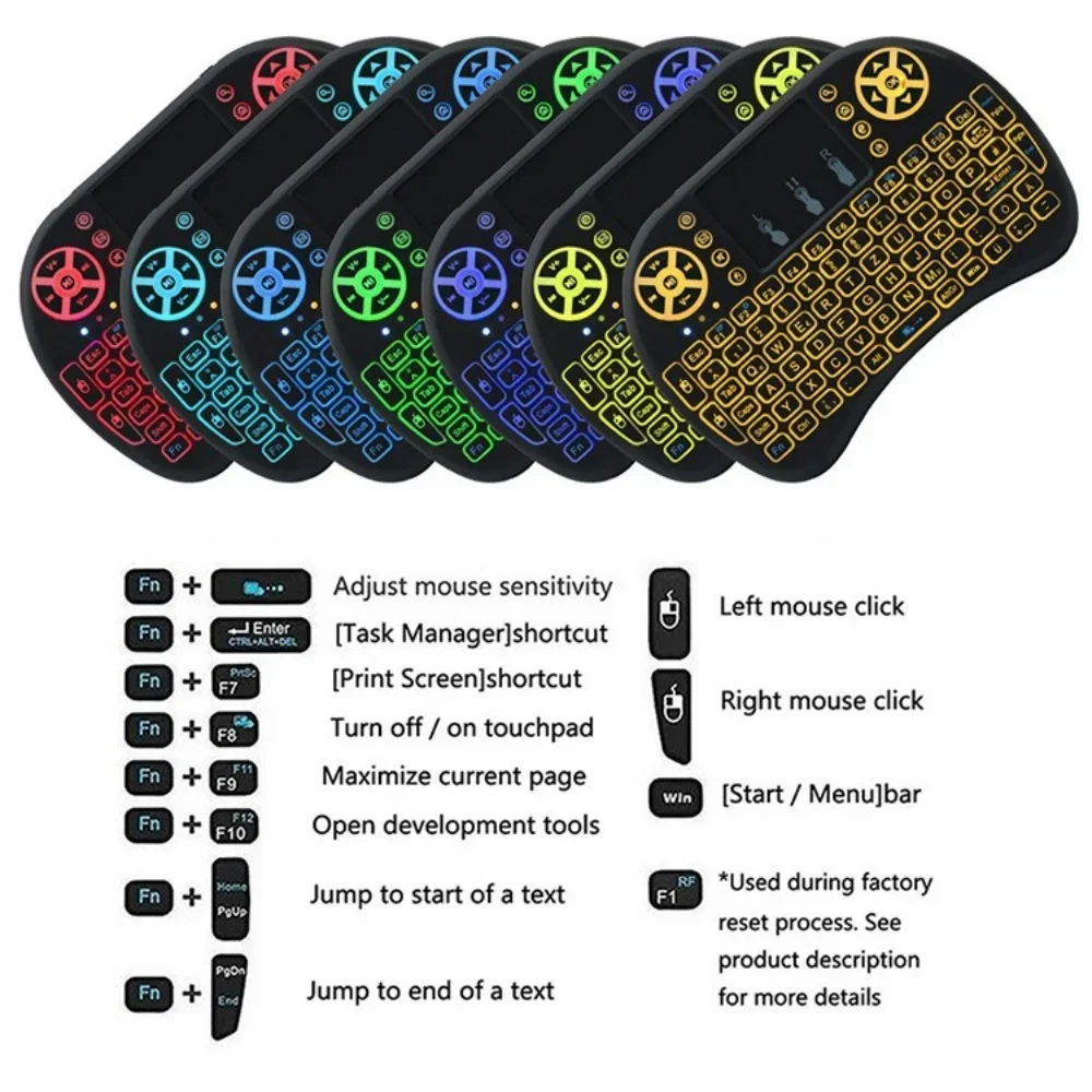 Colorful Backlit I8 Mini Keyboard - Compact Wireless Keyboard with Multimedia Keys for Desktop Laptops English 2.4Ghz Air Mouse