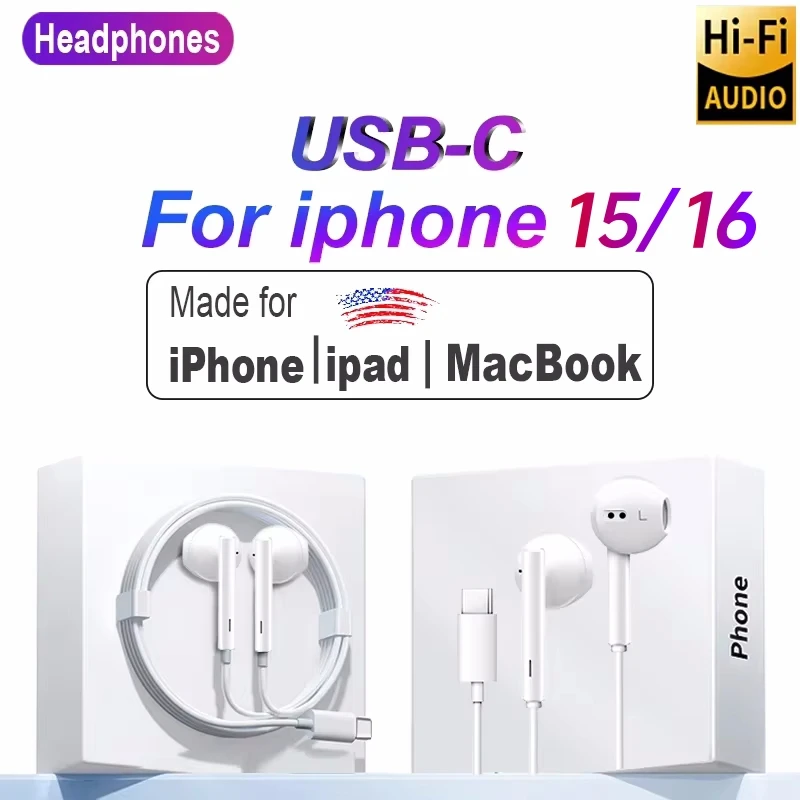 Premium Type C Wired Earphones with Mic - High-Quality Sound