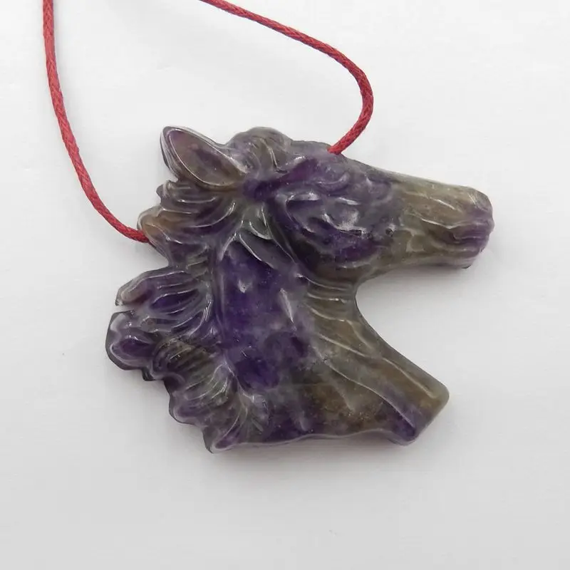 Natural Stone Amethyst Carved Horse Head Pendant Bead 43x38x9mm 25g Fashion Jewelry Necklace Accessories