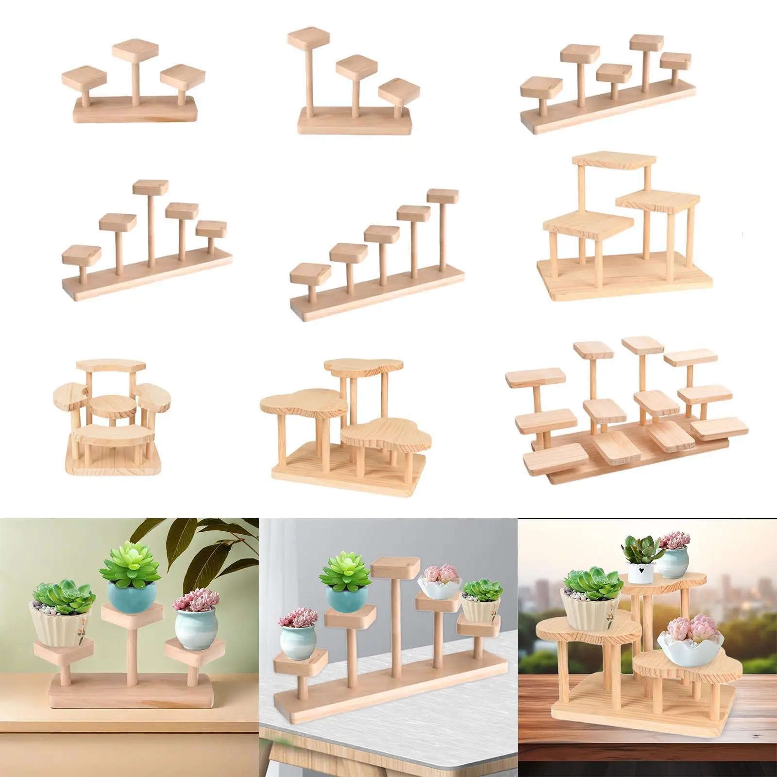 Wooden Display Riser Desktop Display Rack Practical Decorative Collectibles Display Shelf for Jewelry Figurines Toys Cosmetic