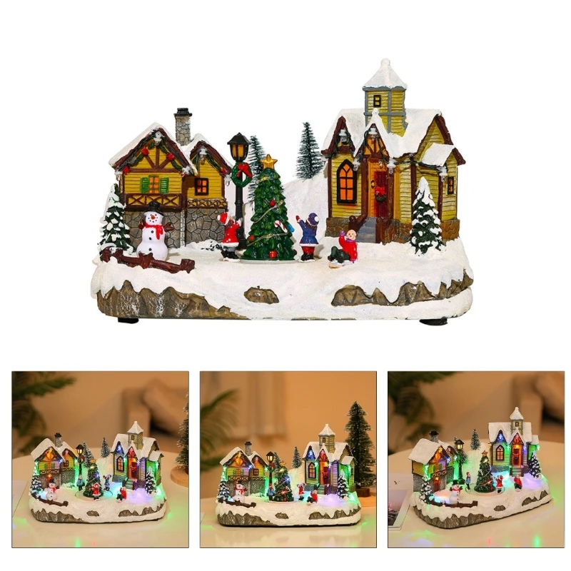 

Festive Christmas Lighted Snow Scene Yard Decoration Desktop Glowing Ornament Decor with Music Holiday Party Supplies