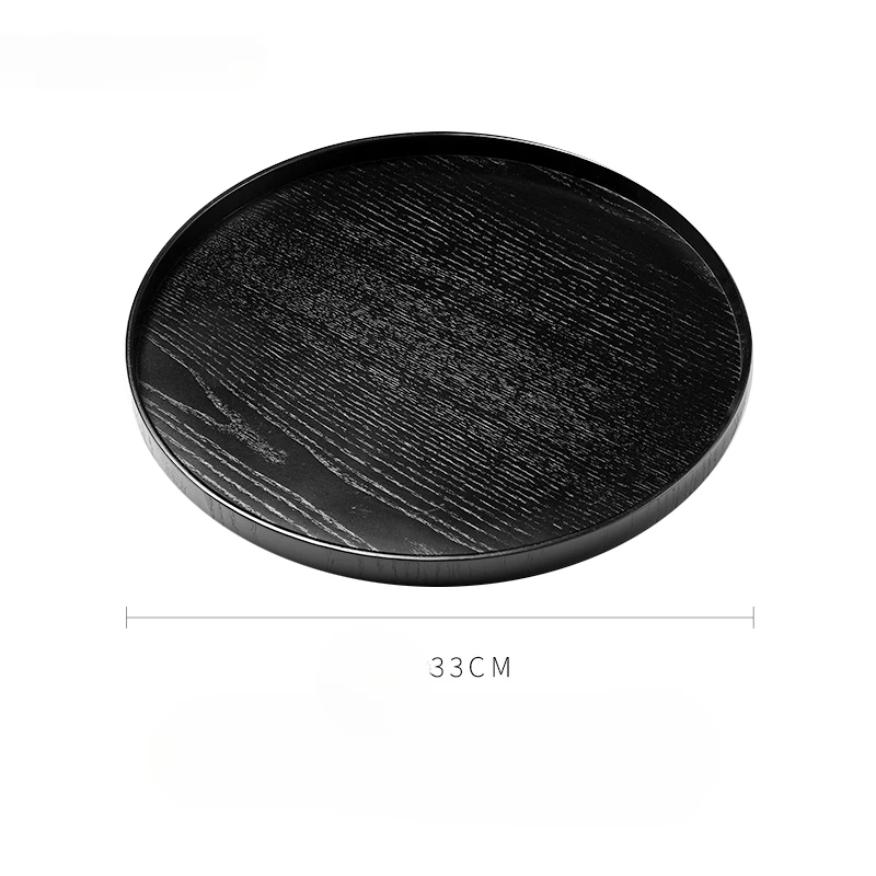 Round Wooden Tray Black Tea Cup Kettle Storage Tray Coffee Dessert Plate Cake Snack Plate Solid Wooden Dinner Plate 6