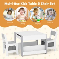 4-in-1 Kids Table & Chair Set Toddler Wooden Activity Table w/ Side Bookshelves 5