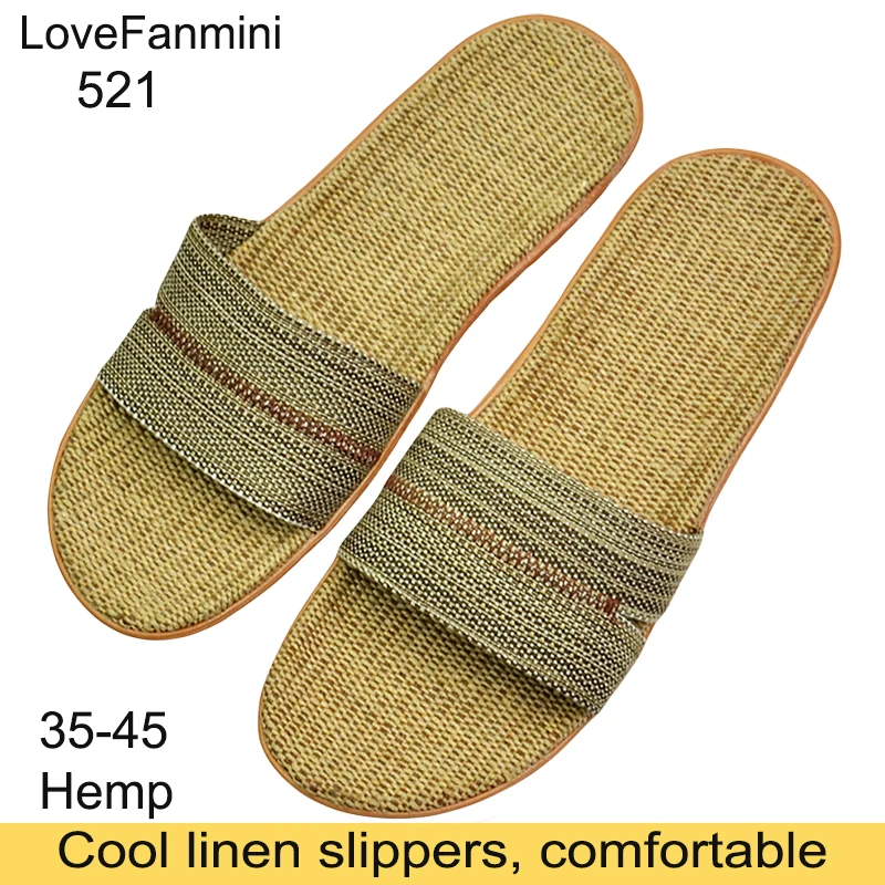 Natural linen slippers summer home indoor sandals men's women's unisex spring and autumn couples landing guests flax Non-slip