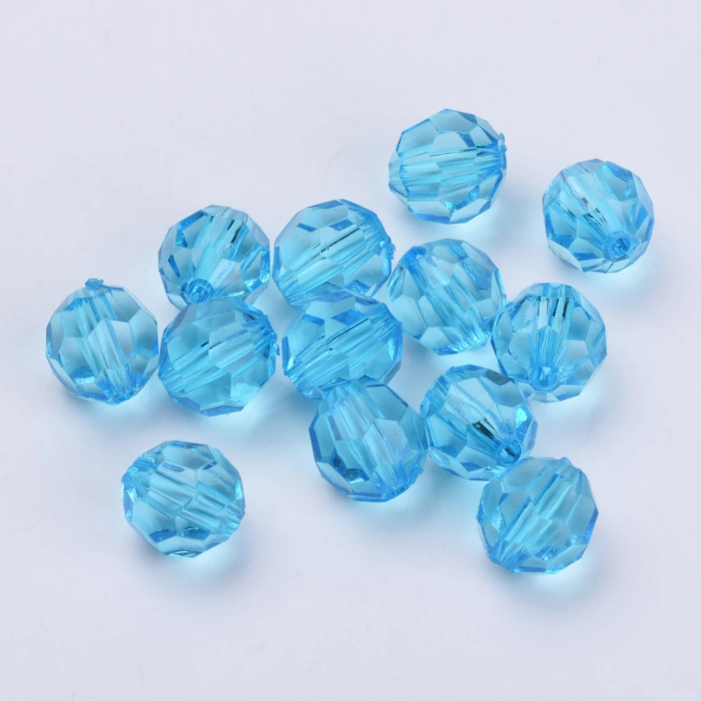 

500g Transparent Acrylic Beads Faceted Round Deep Sky Blue 6x5.5mm Hole: 1.3mm about 4200pcs/500g