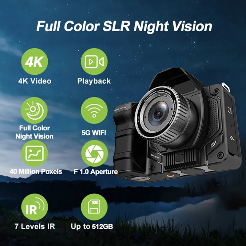디지털 4K SLR 와이파이 카메라, 야간 투시경, 풀 컬러 적외선, 10X 디지털 줌, 야외 사냥 카메라, 지지대 5G 800M, 쉬운 설치