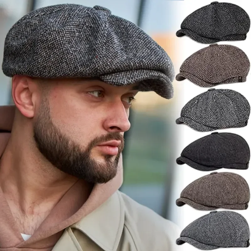 Berretto Uomo Elonglin, Unisex Flat Cap Newsboy, Traspirante, Autunno Inverno