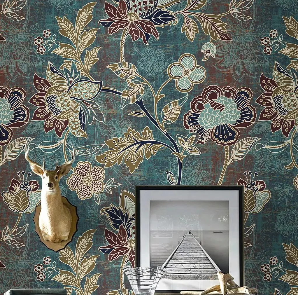 Personalizado Retro Flores 3d Mural Papel de Parede Americano Papel de Parede para Sala de Estar Sofá tv Fundo Decoração da Casa
