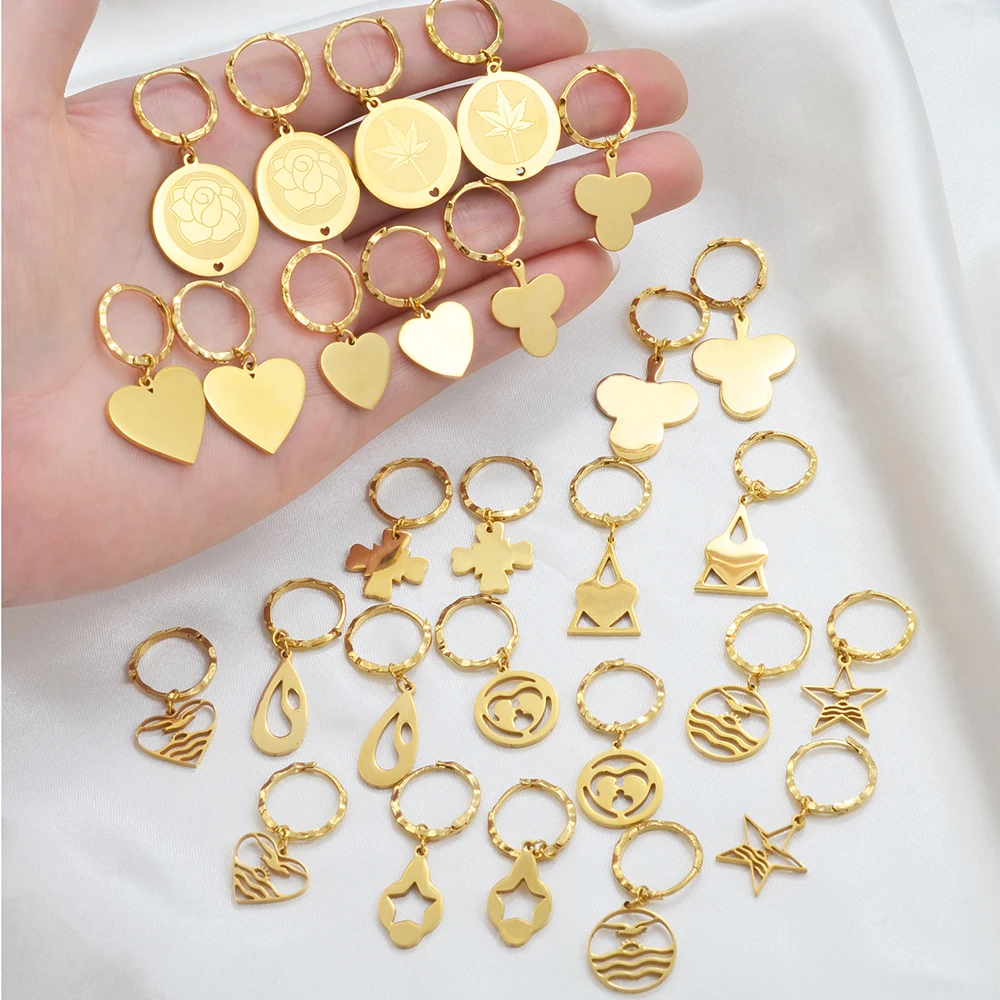 Anniyo Small Earrings for Women Girls Gold Color and Stainless Steel Kiribati Earring Island Style Jewelry #034021 3