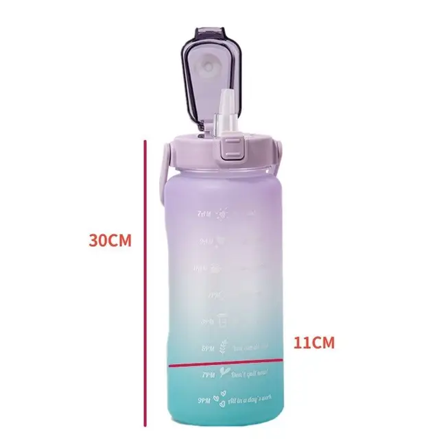 2L Water Bottle With Straw Time Marker Plastic Water Cup Large Capacity Frosted Outdoor Sports Bottles botella de agua 2 litros 5