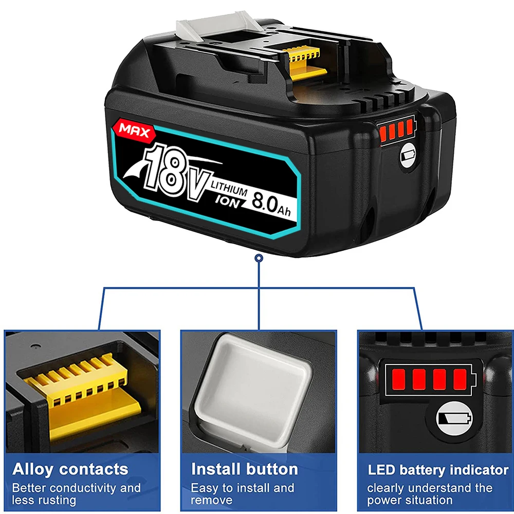 

Makita 18V Tool Rechargeable Battery BL1860 B 18V 6.0AH Backup Battery for Makita 18V BL1860 BL1840 BL1850 with DC18RF Charging