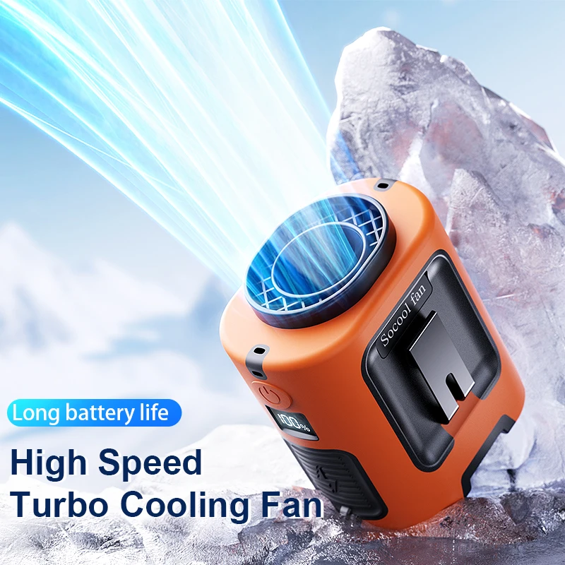Mini Waist Fan 5000mAh Portable Hanging Neck Fan 13000RPM 4 Speeds Strong Wind with Power Bank LED Lighting for Outdoor Working