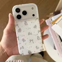 Charming Glittery White Bow Rabbit Phone Case with Cute Bunny Design - iPhone 15 (Style 1)
