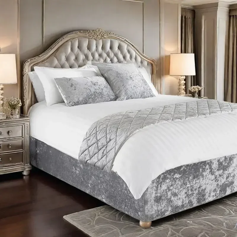 Wrap Valance Frame Cover With Around Elactic Belts and Three Sides Fabric (No Platform) Bed Skirt Crushed Velvet Divan Bed Base 2