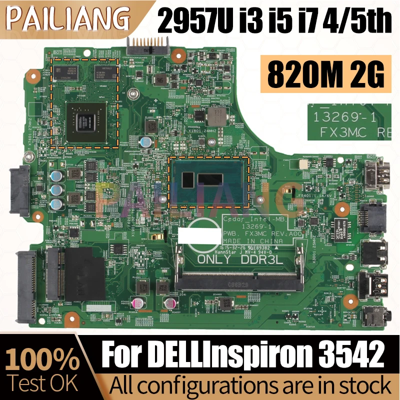 Placa-mãe do Portátil para Dell Inspiron 3542 Mainboard 132691 2957u i3 i5 i7 ö Geração 820m 2g 00 Xdmh 0t7tc4 Testado Completo - Imagem 4