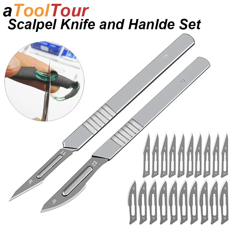 11 23 Scalpel Blade Set Metal Handle Stationery Steel Precision Craft Knife Cutter Wood Carve Stencil Box Open DIY Surgical Tool 1