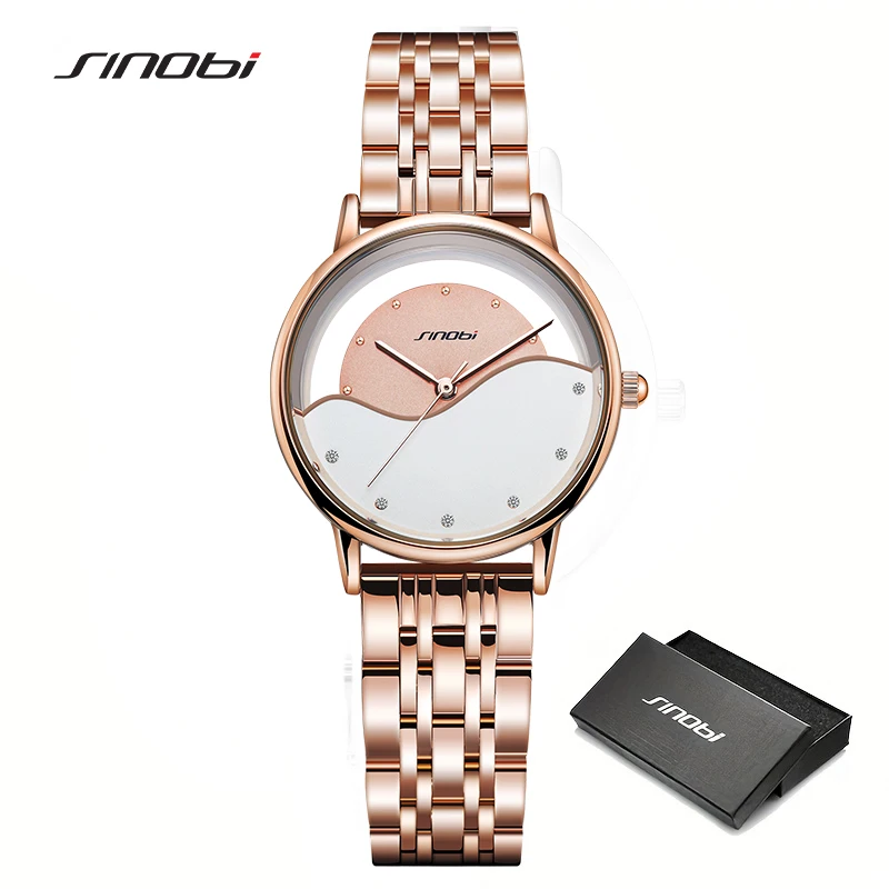 

SINOBI Women Watches Fashion Rose Gold Stainless Stain Steel Ladies Watch Waterproof Quarzt Wristwatch Romatic Girlfriend Gift