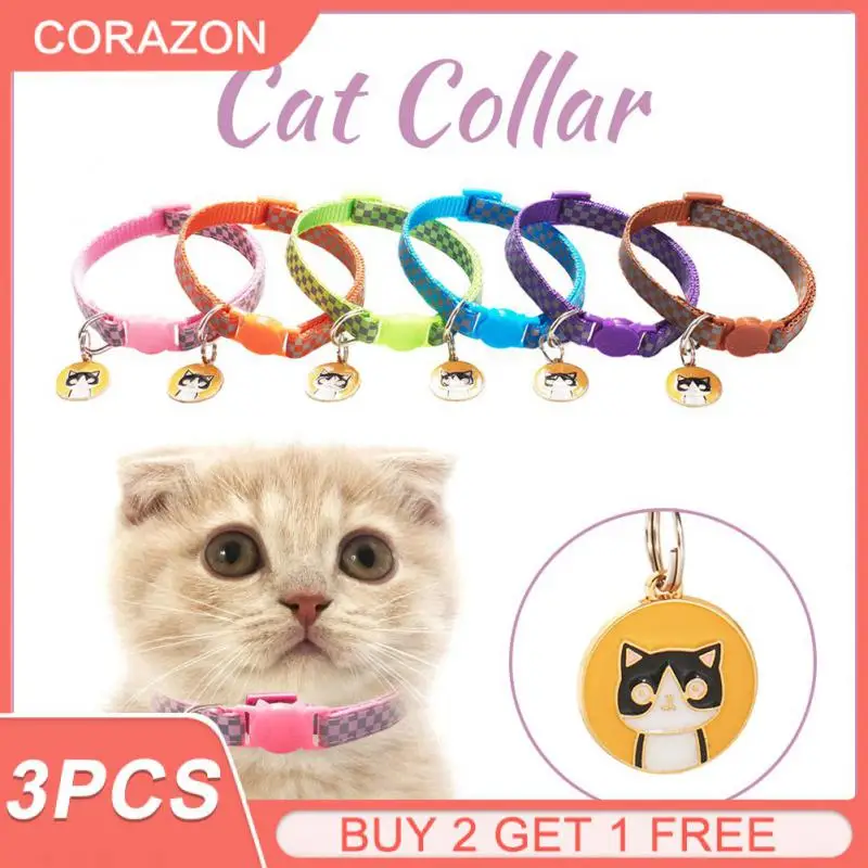 

3PCS Colorful Cute Cat Collar Reflective Pet Collar Adjustable Buckle Cat Collar Pet Supplies Kitten Collar Dog Accessories