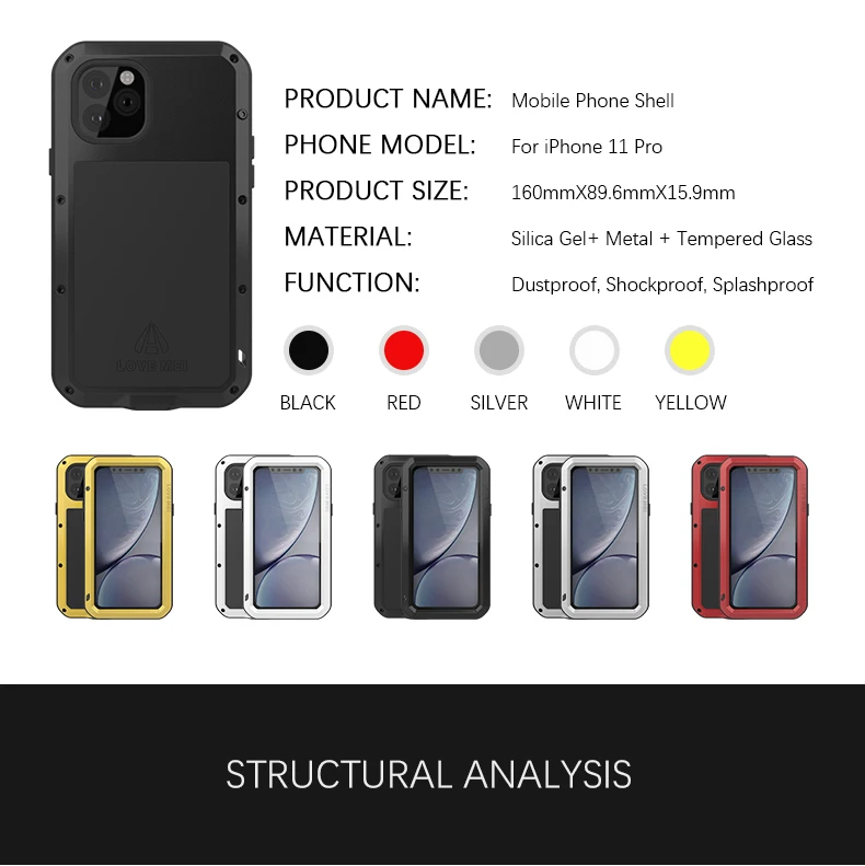 Dropshipping Shockproof Silicone Metal Case For IPhone 11 Pro 5.8'' Powerful IP68 Waterproof Case For IPhone 11 Pro Glass Film