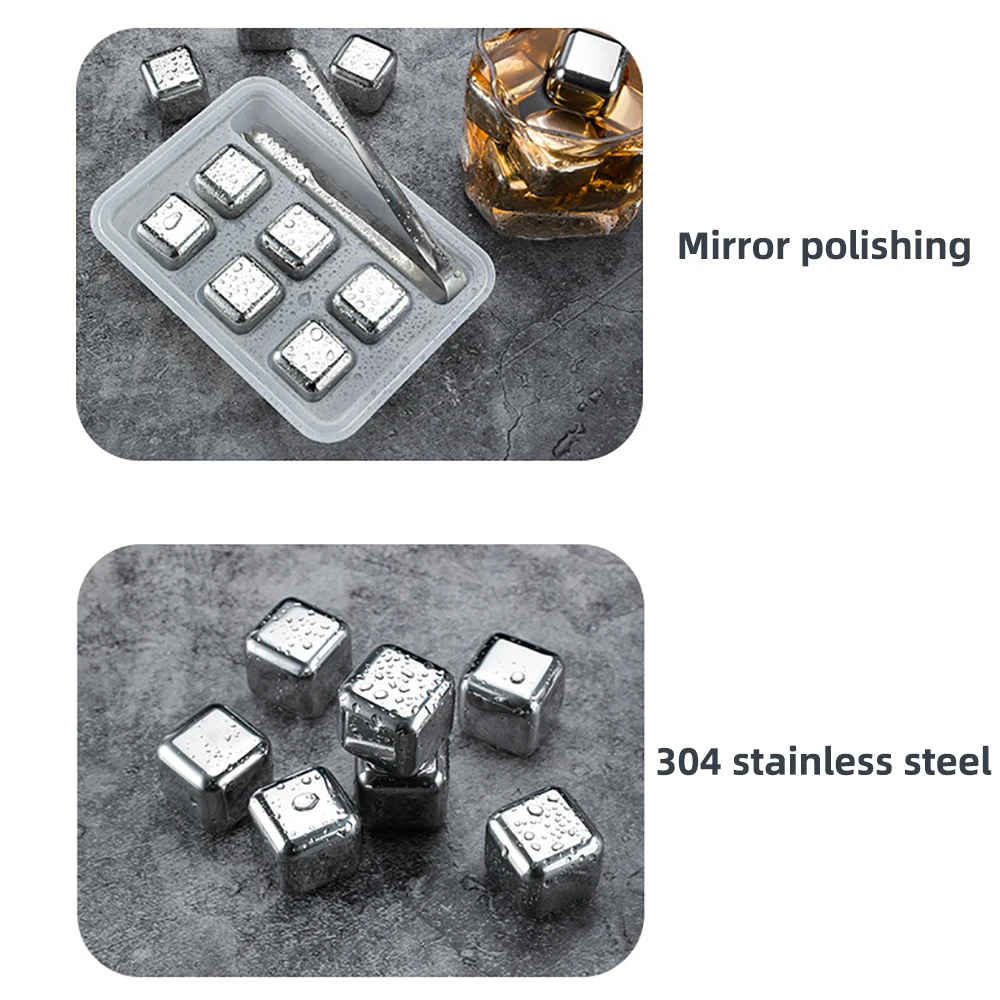 Description Picture 4 of item1/2/4/6 Pc Stainless Steel Ice Cube Set Reusable Chilling Stones for Whiskey Wine Wine Cooling Cube Chilling Rock Party Bar Tool