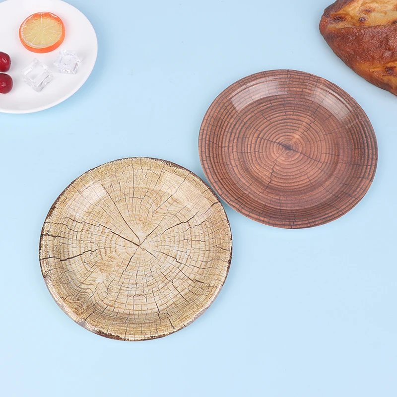 10 Pcs 7 Inch Vintage Faux Woodgrain Disposable Utensil Tray Birthday Holiday Party Disposable Tray