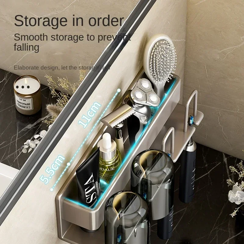 Gun Gray Toothbrush Storage Rack, Toilet Hole Free Mouthwash Cup, Tooth Cup, Wall Mounted Storage Rack, Electric Toothbrush Rack