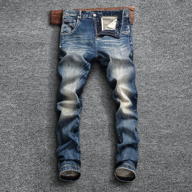 Fashion Designer Men Jeans High Quality Retro Blue Elastic Stretch Slim Fit Ripped Jeans Men Trousers Vintage Denim Pants Hombre