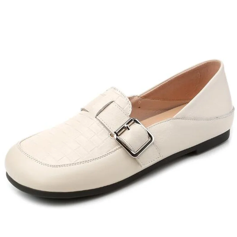 

2022 New Spring High Quality Soft Genuine Leather Shoes Flat Soft Sole Round Toe Comfortable Shoes Woman Large Size Casual Flats