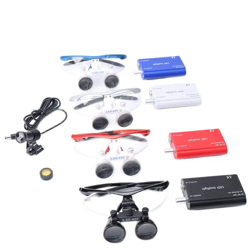 

Dental Loupes Binocular Magnifier 2.5X 3.5X Carton Optional LED Head Lamp Headlight Yellow Filter Dentist Tools Surgical Light