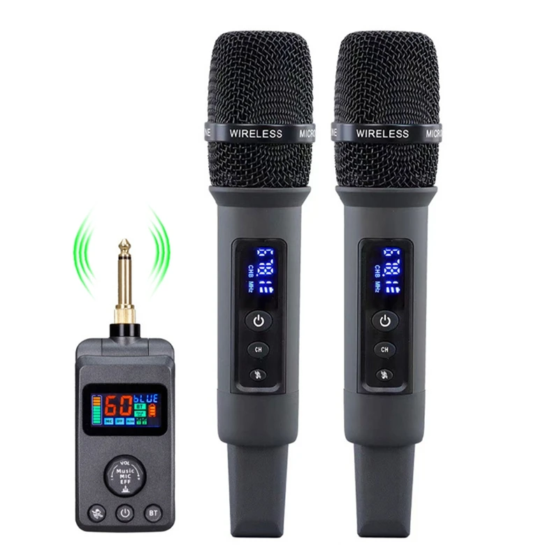 

Беспроводной Bluetooth-микрофон с регулируемой эхо-отменой черный пластик + металл для дома KTV