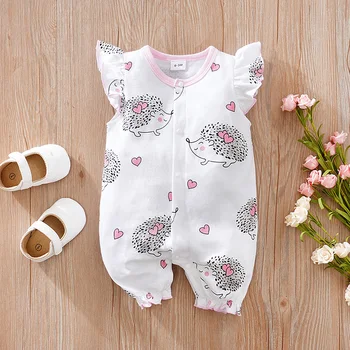 0-18 Baby Bodysuit Cute Cartoon Hedgehog Printed Cotton Comfortable And Soft Boys And Girls Summer Sleeveless Newborn Clothes 1