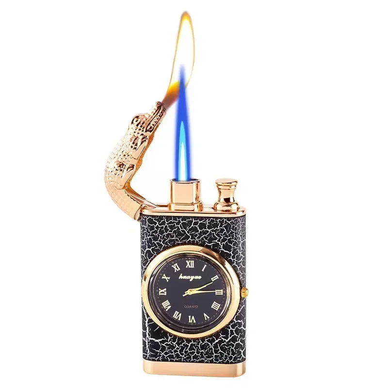 Creative 3D Embossed Crocodile Double Fire Lighter Metal Windproof Jet Fire Open Flame Convertible Gas Lighter Gift butane gas lighter cigarette lighter