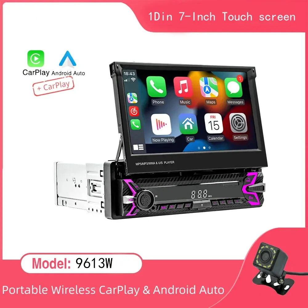 1Din Car Radio Player 7"MP5 Player Retractable Touch Screen Car Wireless CarPlay Android Auto Mirror Link Video USB TF BT Player 1 1Din Car Radio Player 7"MP5 Player Retractable Touch Screen Car Wireless CarPlay Android Auto Mirror Link Video USB TF BT Player