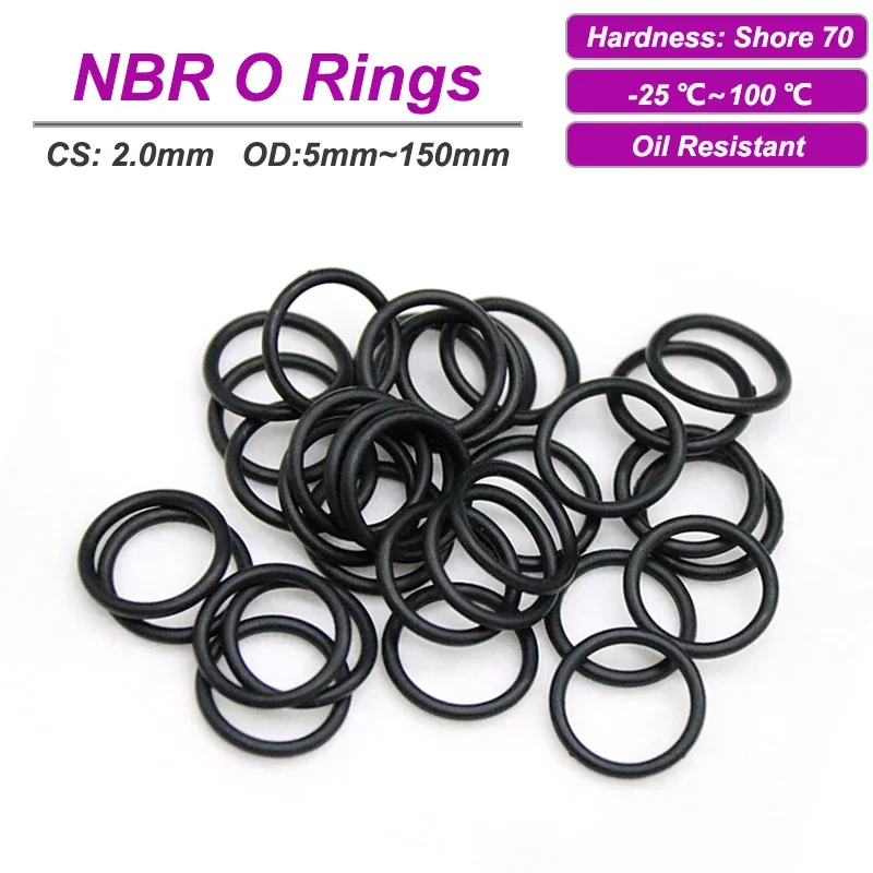 10/50Pcs Black NBR O Ring CS 2mm OD 5~150mm Rubber Gasket Sealing Washer for Car Air Condition Faucet Pressure Plumbing Repair