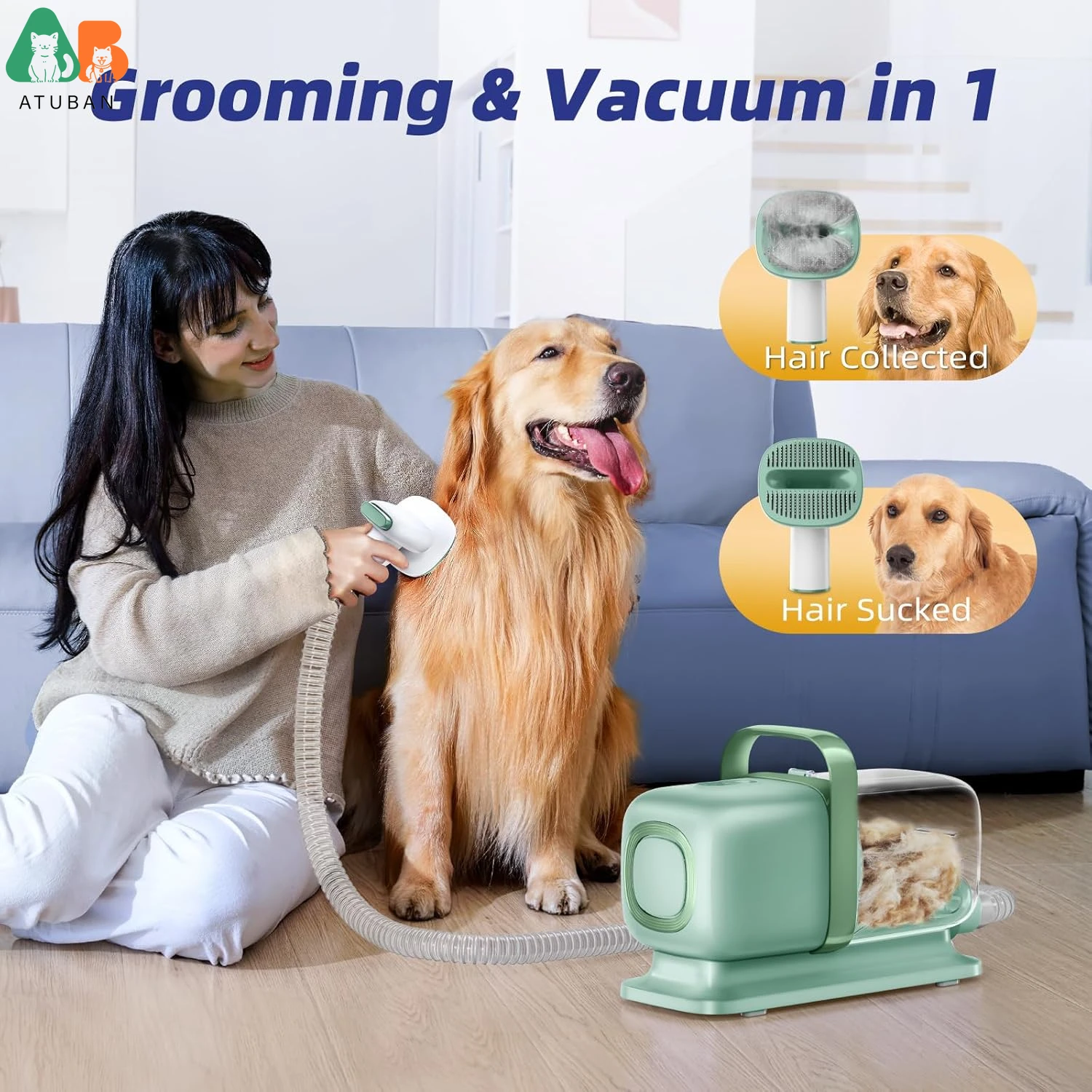 Dog Grooming Kit,Pet Grooming Vacuum&Dog Clippers,7 in 1 Pet Grooming Vacuum,Professional Grooming Shedding Tools for Dogs Cats 2