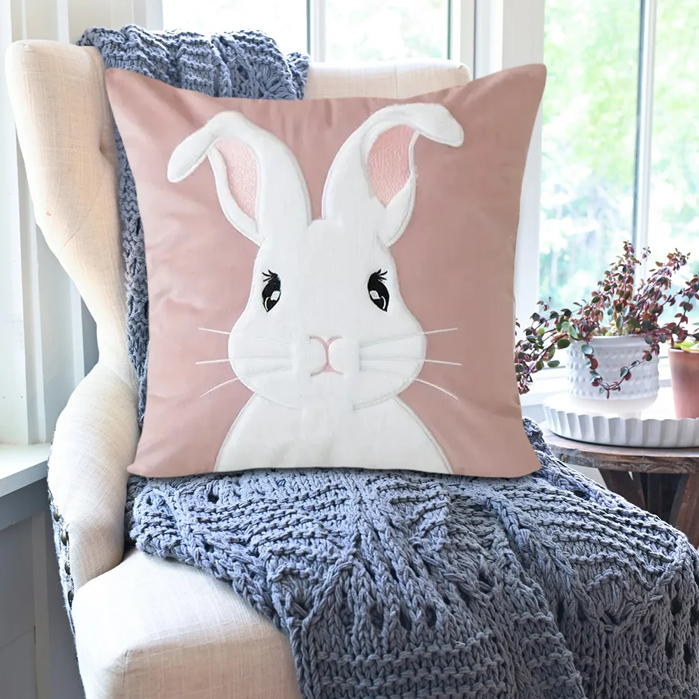 New Easter Rabbits Pillow Cover 45x45cm Easter Bunny Faux Fur Pillow Case Rabbit Pattern Decoration Pillowcase Throw Pillow Case