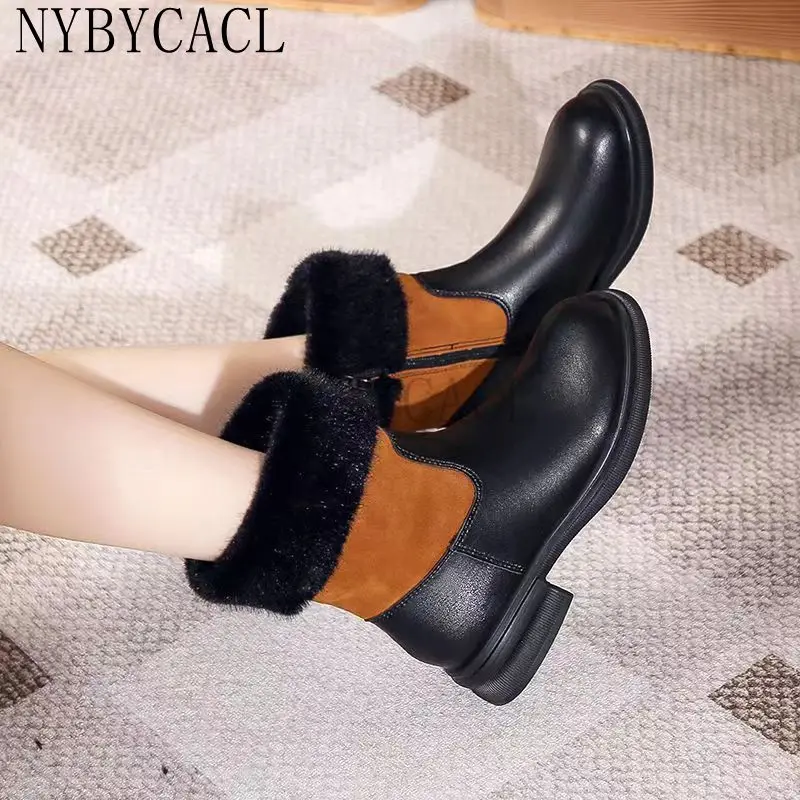 2023 Snow Boots Women PU Leather High-tube Warm Cotton Shoes Winter Plus Velvet Fashion Zipper Ankle Boots Platform Shoes Women