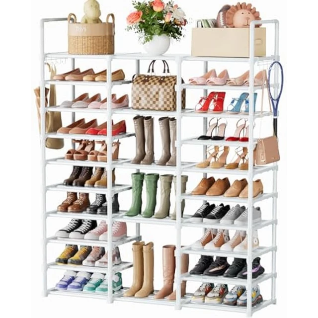 1pc 9 Tier Tall Shoe Rack, Garage Shoe Rack Large Capacity, Shoe Rack  Organizer, Vertical Free Standing Shoe Rack, Heavy Duty Boot Rack, Two Rows  Of M