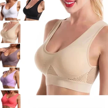1pcs Women Sports Bra Large Size No Steel Ring Seamless Underwear Removable Chest Pad Runing Sport Hollow Mesh Vest Bras 1