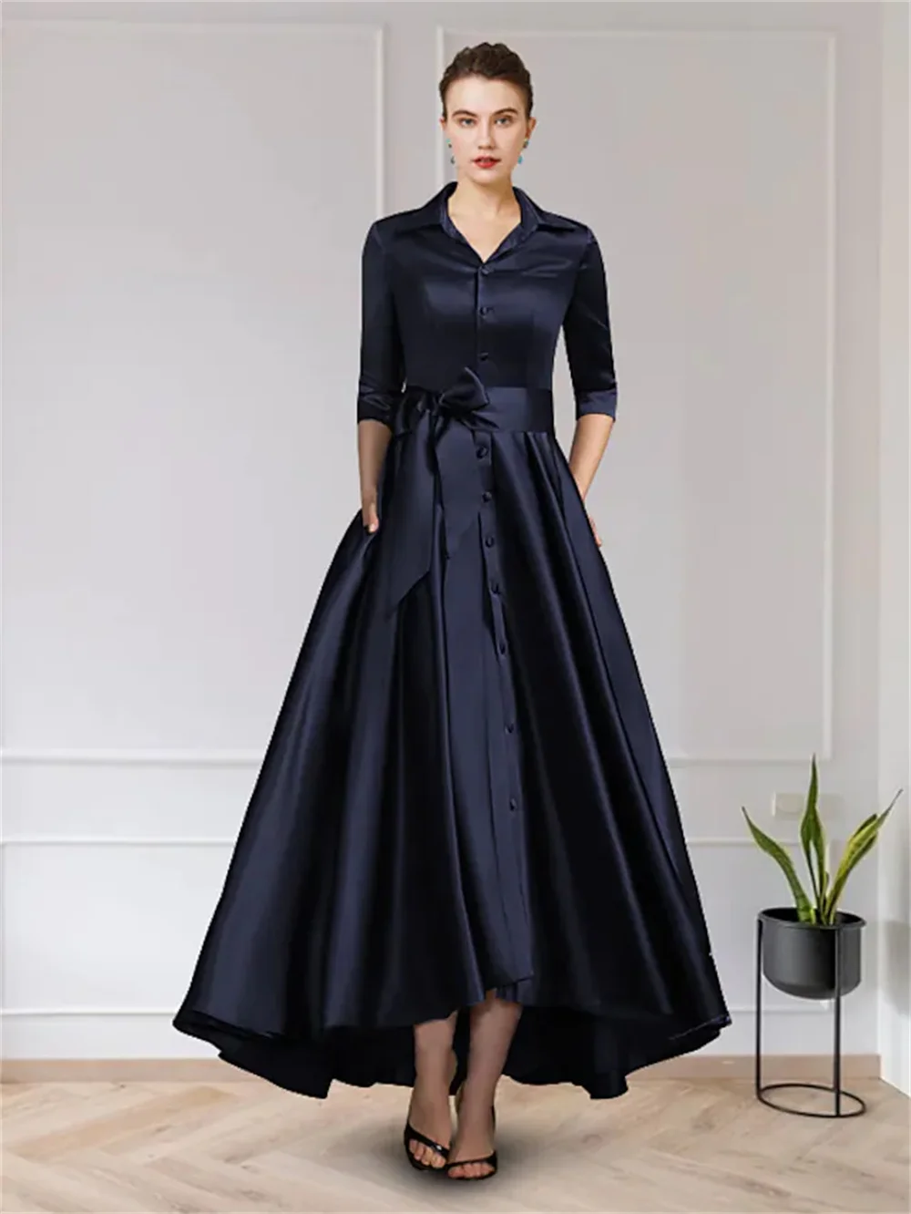 

A-Line Mother of the Bride Dress Elegant Jewel Neck Asymmetrical Chiffon Lace Short Sleeve with Pleats Appliques 2022